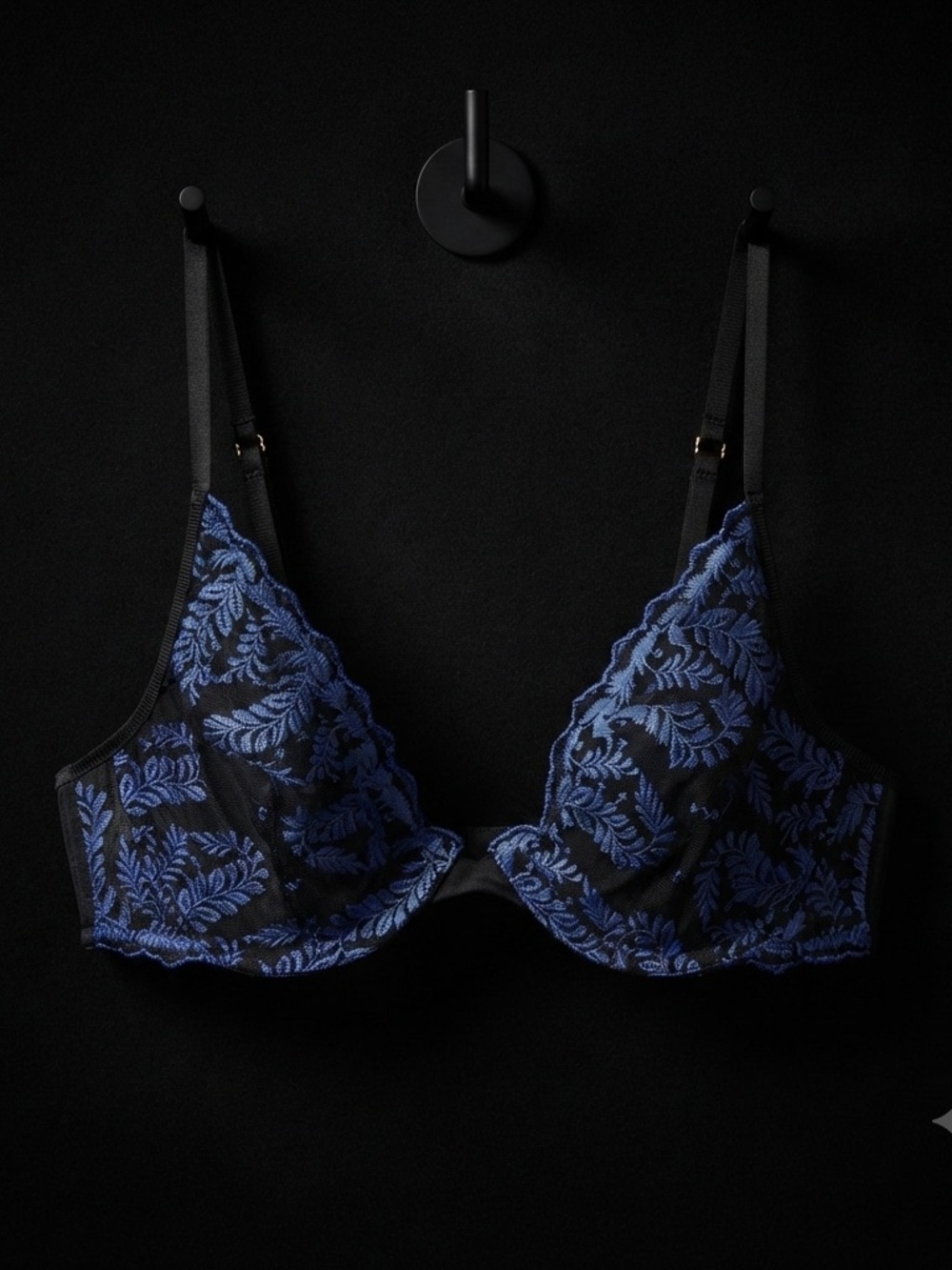 Free People Intimately Blue Black Floral Embroidered Mesh Bra Size 34C